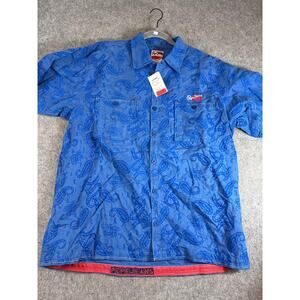 Pepe Jeans Shirt Mens Blue Paisley Button Up Short Sleeve Streetwear Large NWT
